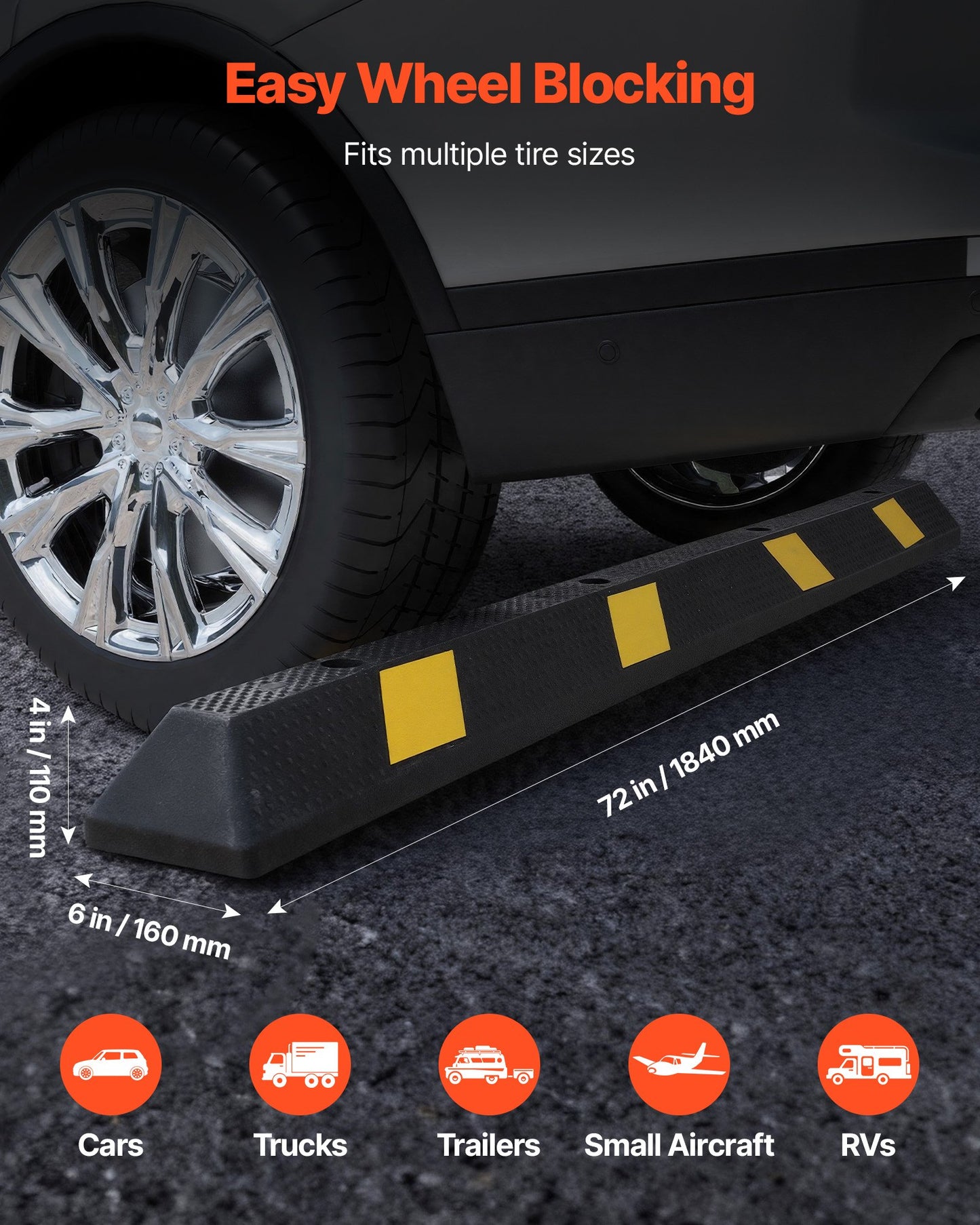 Parking Stopper, 72 Inch 2 Pcs Heavy Duty Parking Aid For Garage, Rubber Curb Garage Floor Stopper With Reflective Strips, Aid Gadgets For Cars Vans Trucks Tire Wheel Guide Block Stops Bumpers